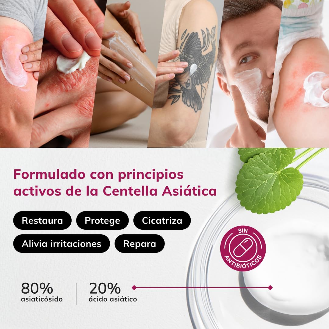 Crema Reparadora con Centella Asiática, Cicatriza, Restaura y Protege la Piel Sensible o Agredida, Calma Irritación y Enrojecimiento, Ideal Post-Tratamiento, Post-Depilación, 50ml