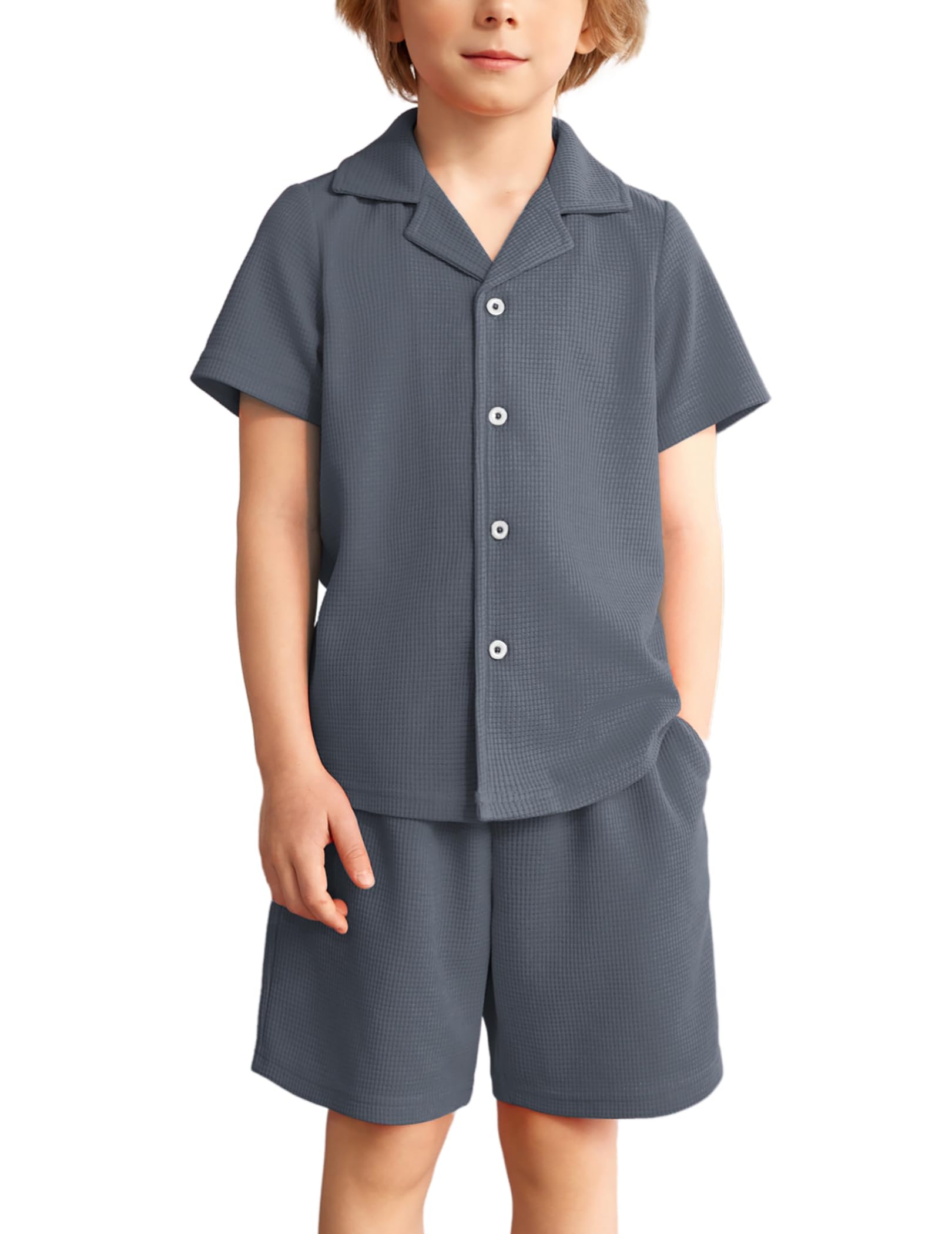 Arshiner Boys 2 Pieces Summer Beach Outfits Short Sleeve Button Down Shirts and Shorts Vacation Texture Sets for Kids
