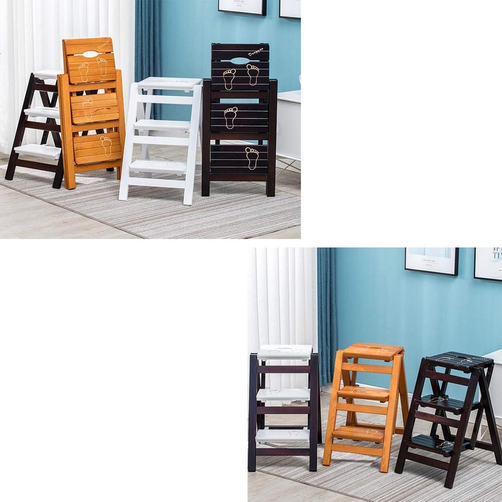 MHBGX Simple Multifonction Pliant Tabouret, Échelle Tabouret En Bois Massif Maison Multi-Fonction Chaise Pliante Échelle Mobile Intérieur Croissant Ladder À Double Usage Échelle À Trois Paliers Tabou