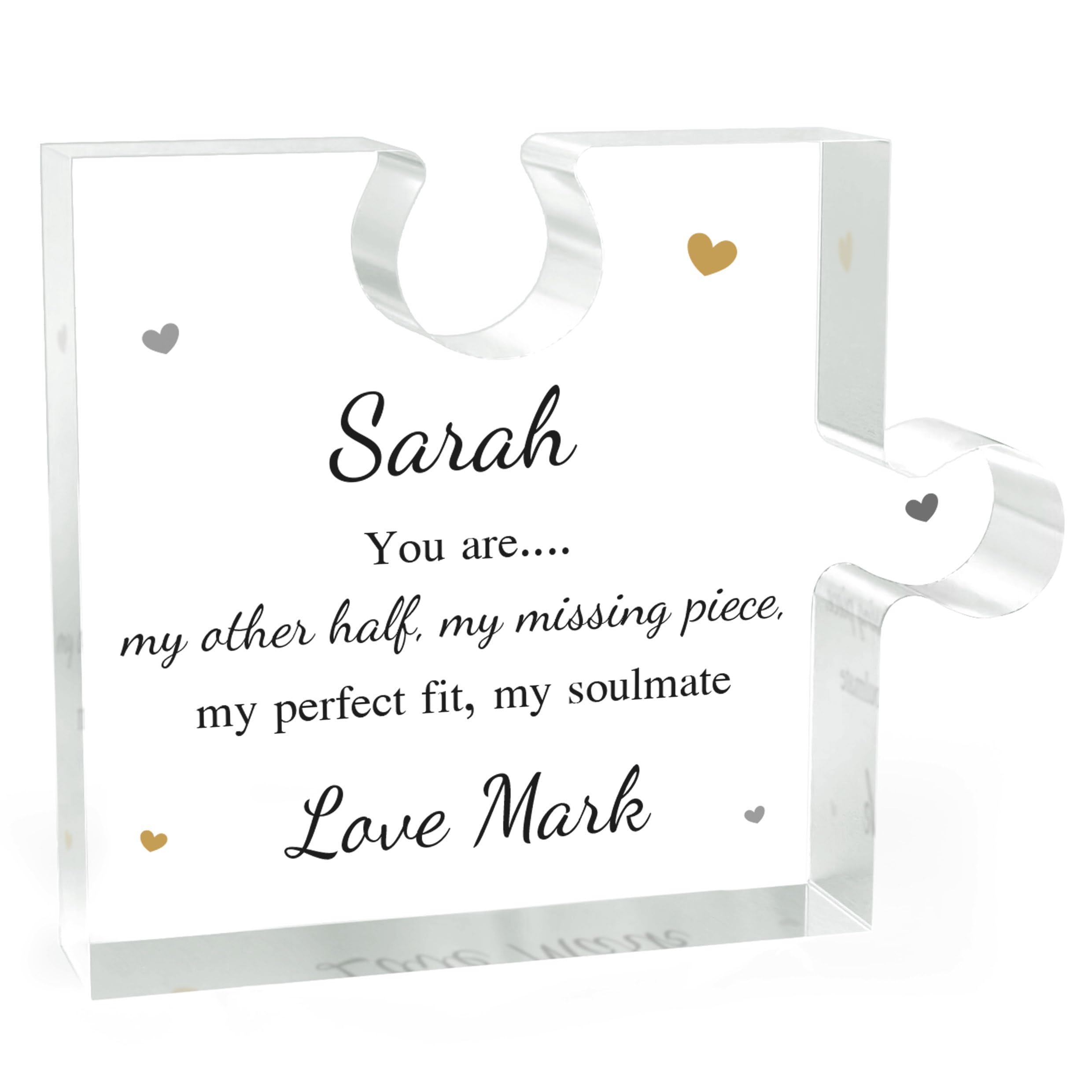 Personalised Jigsaw Ornament Gift For Him Or Her - Perfect Boyfriend or Girlfriend Gift - My Other Half My Soulmate Token Keepsake - Perfect Wedding, Anniversary and Valentines Gift, With Grey Bag