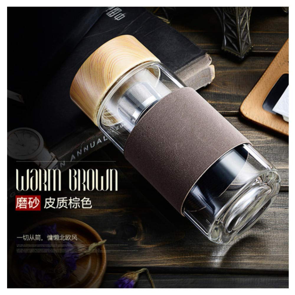 Botella de vidrio con infusor de té de 400 ml, filtro de acero inoxidable, botellas de agua potable a prueba de fugas portátiles con tapa