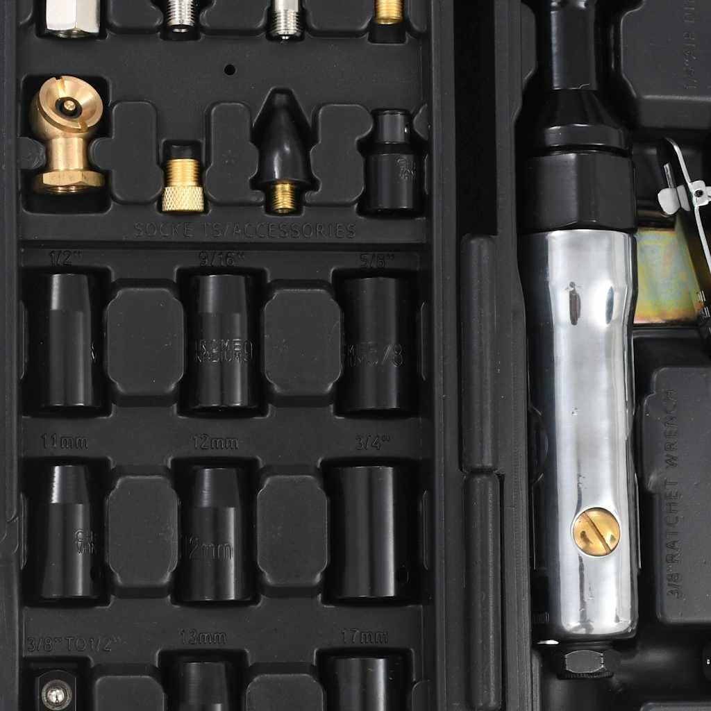 70-częściowy zestaw narzędzi pneumatycznych z aluminiową obudową, wkrętak 1/2", szlifierka 1/4", grzechotka 3/8", dłuto, akcesoria w wytrzymałej walizce do warsztatu, garażu, naprawy i
