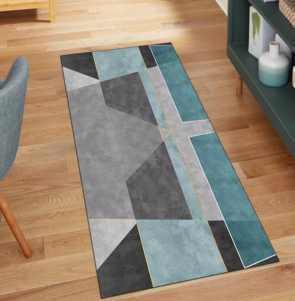 Alfombra antideslizante cocina gris cian lavable de 80 x 220 cm