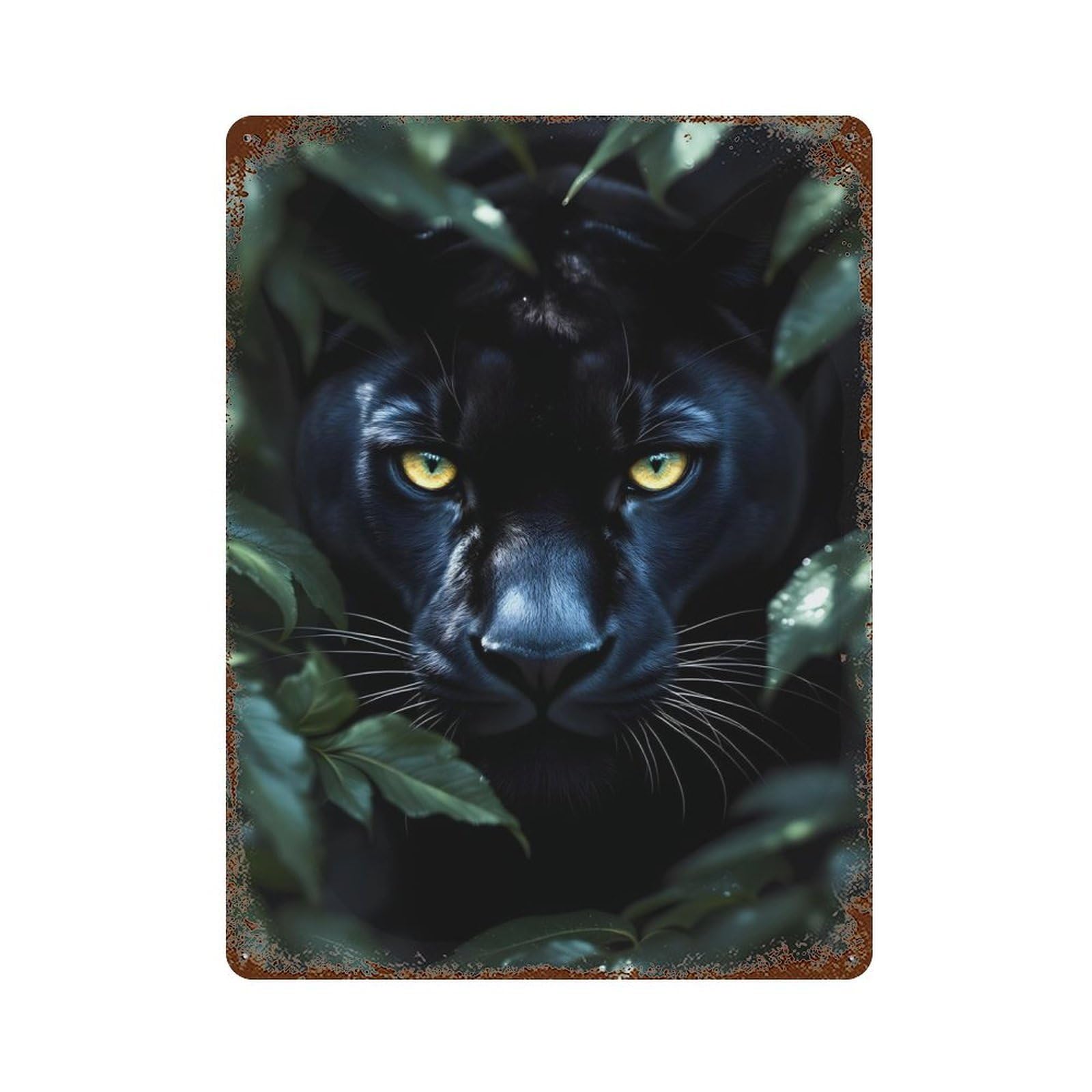 Rust Effect Black Panther Close-Up Rusty Metal Tin Sign 15.7"x11.8", Old School Wall Decor for Cafe, Home Bar And Lounge Decor