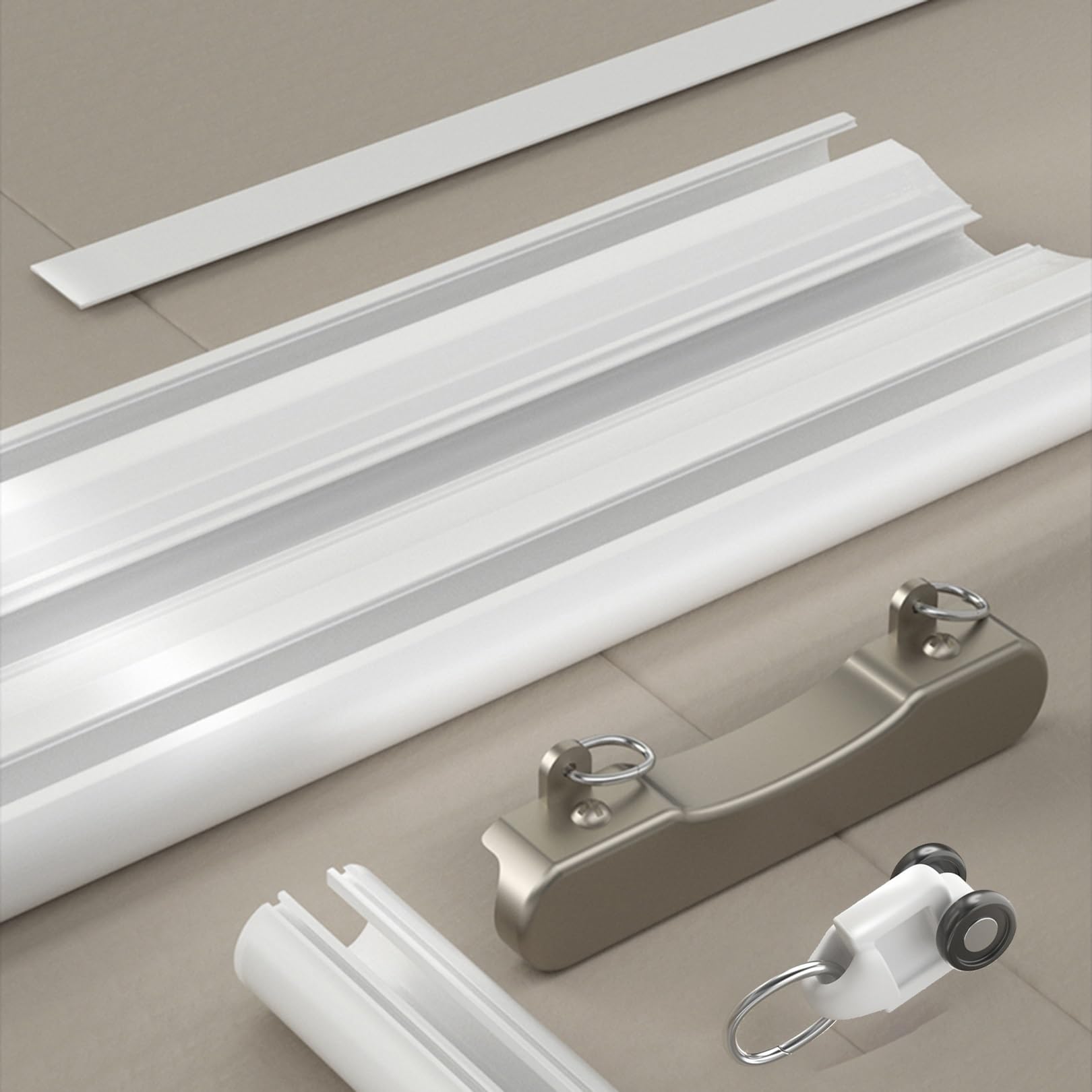 Tringle à rideaux silencieuse à rails à double rangée en Aluminium rail rideau plafond avec Accessoires,pour Bureau, Salon, Chambre,salle de Bain, Séparateur de Pièces(Gray,215cm)