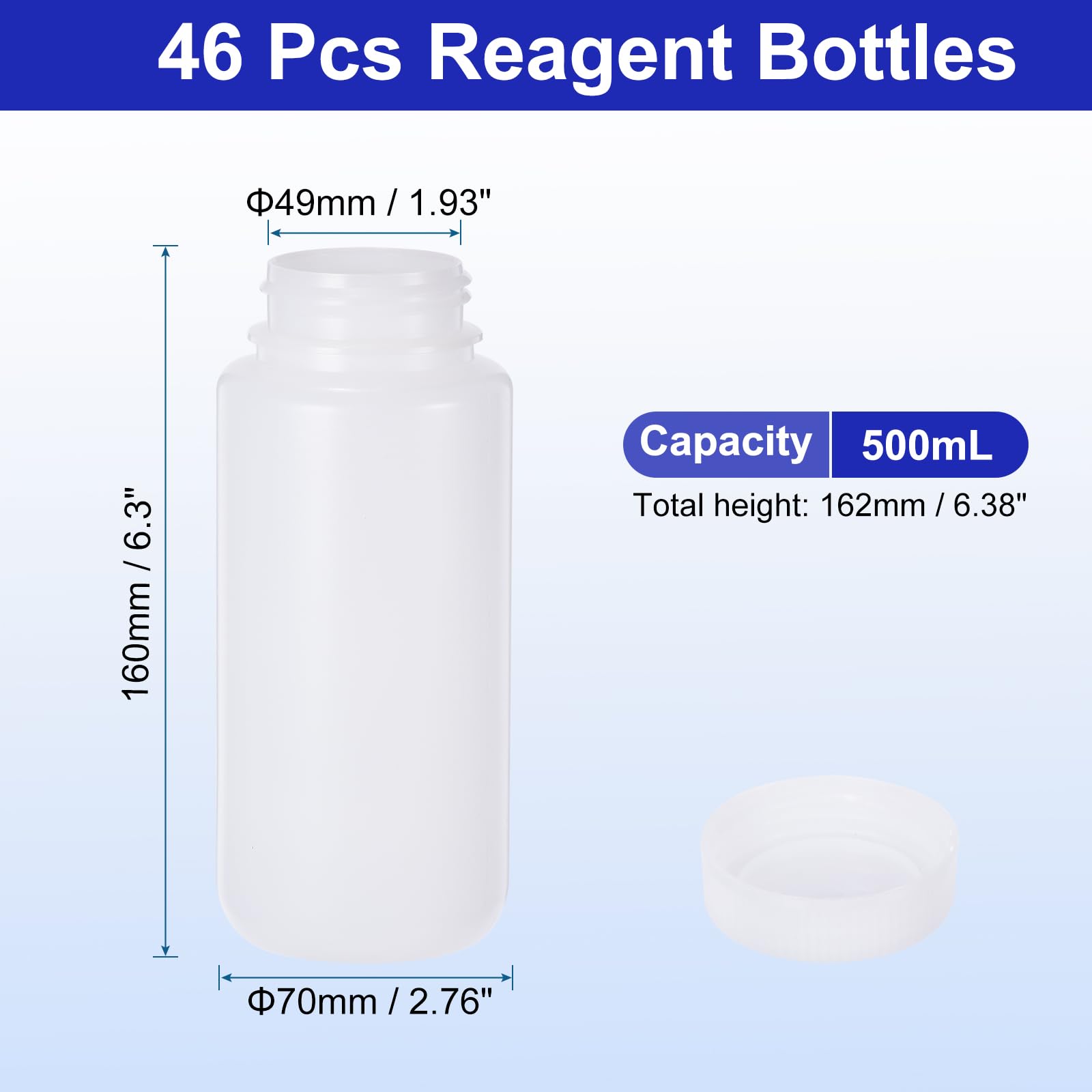 PATIKIL 46 Pcs 500ml Frascos De Reactivo, Frascos Redondos De Boca Ancha HDPE Con Tapa Roscada Para Almacenamiento De Líquidos Reactivos Agua Muestras Sólidas Sellado, Blanco Translúcido