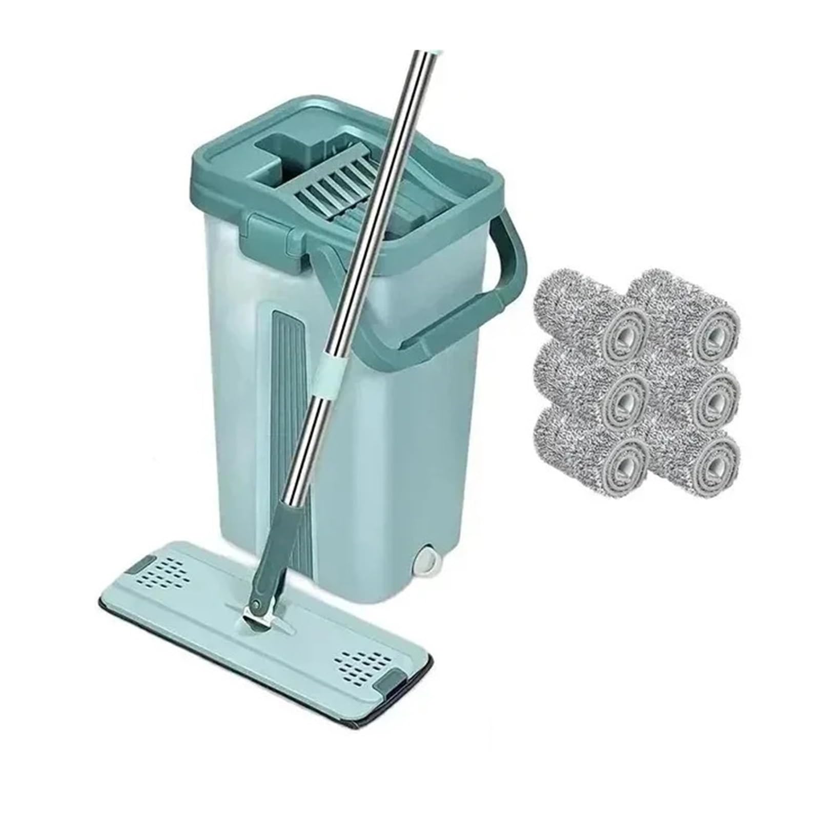 Trapeador de Piso Manos Libres con Cubo Separador de Aguas residuales, Limpieza en seco y húmedo, 360°, Juego de trapeadores Planos, Herramientas de Limpieza for el hogar(Mop with 6coth)