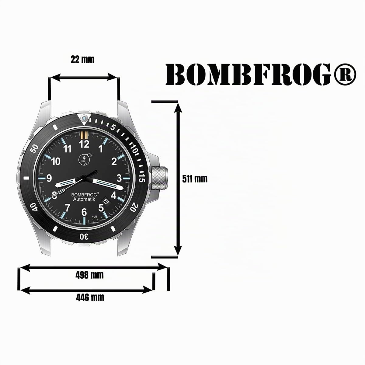 Taucheruhren Herren BT25 mit im eleganten Militär Uhr-Look, gebürstetes Edelstahlgehäuse mit entspiegeltem Saphirglas