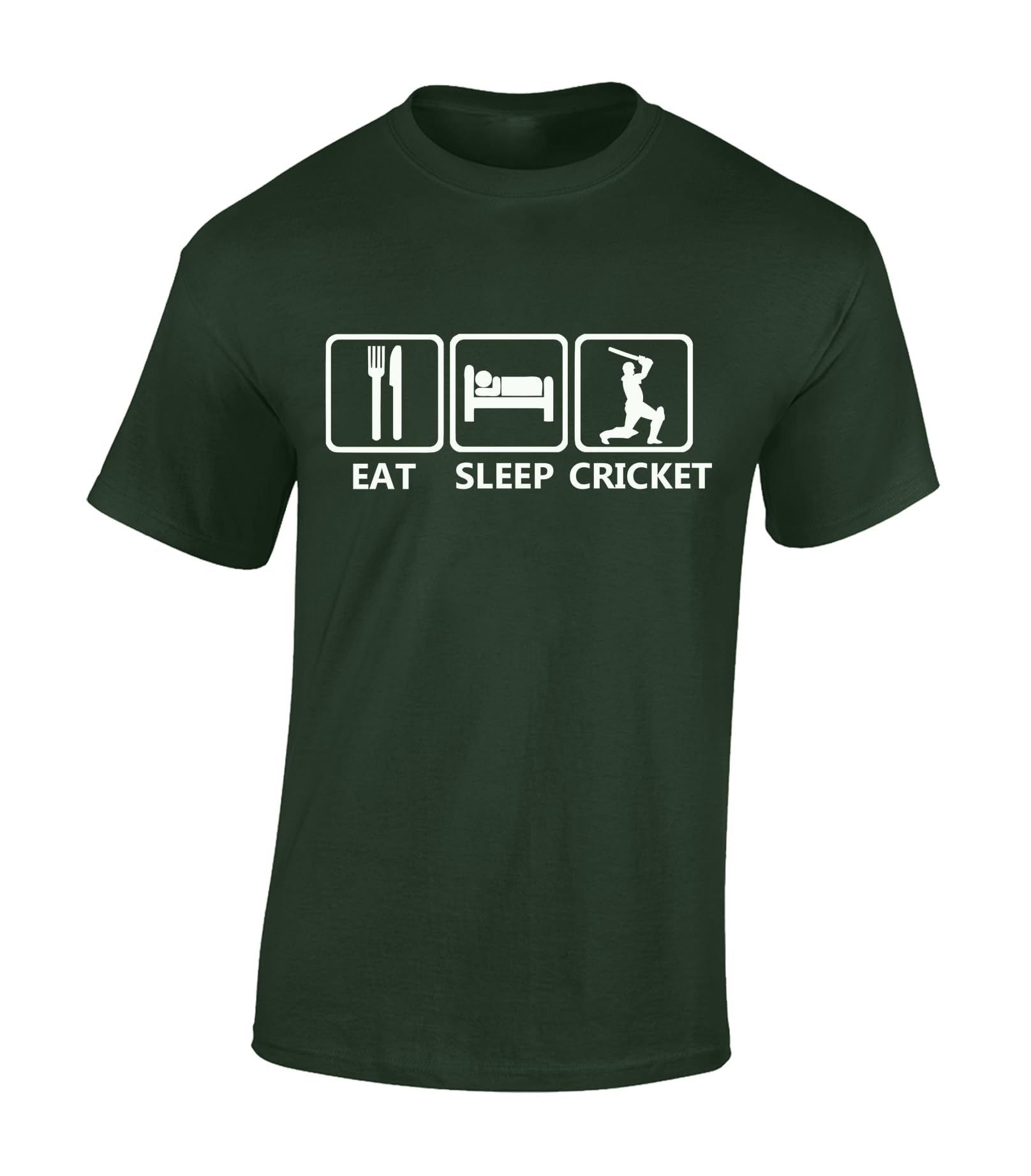 Crown Designs Men's Dark Green Eat Sleep Cricket Novelty Gifts For & Teenagers T-Shirts Tops - /Large