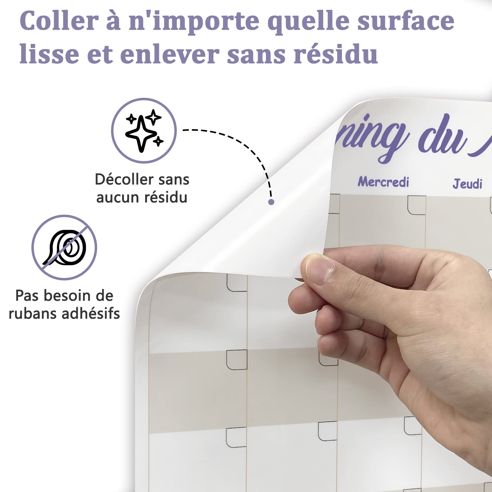 Tableaux Blancs Calendrier Effaçable à Sec Lot de 2 – Mensuel + Semainier avec 4 Marqueurs – Adhésif Non Magnétique pour Réfrigérateur Inox, Mur, Verre, Bois