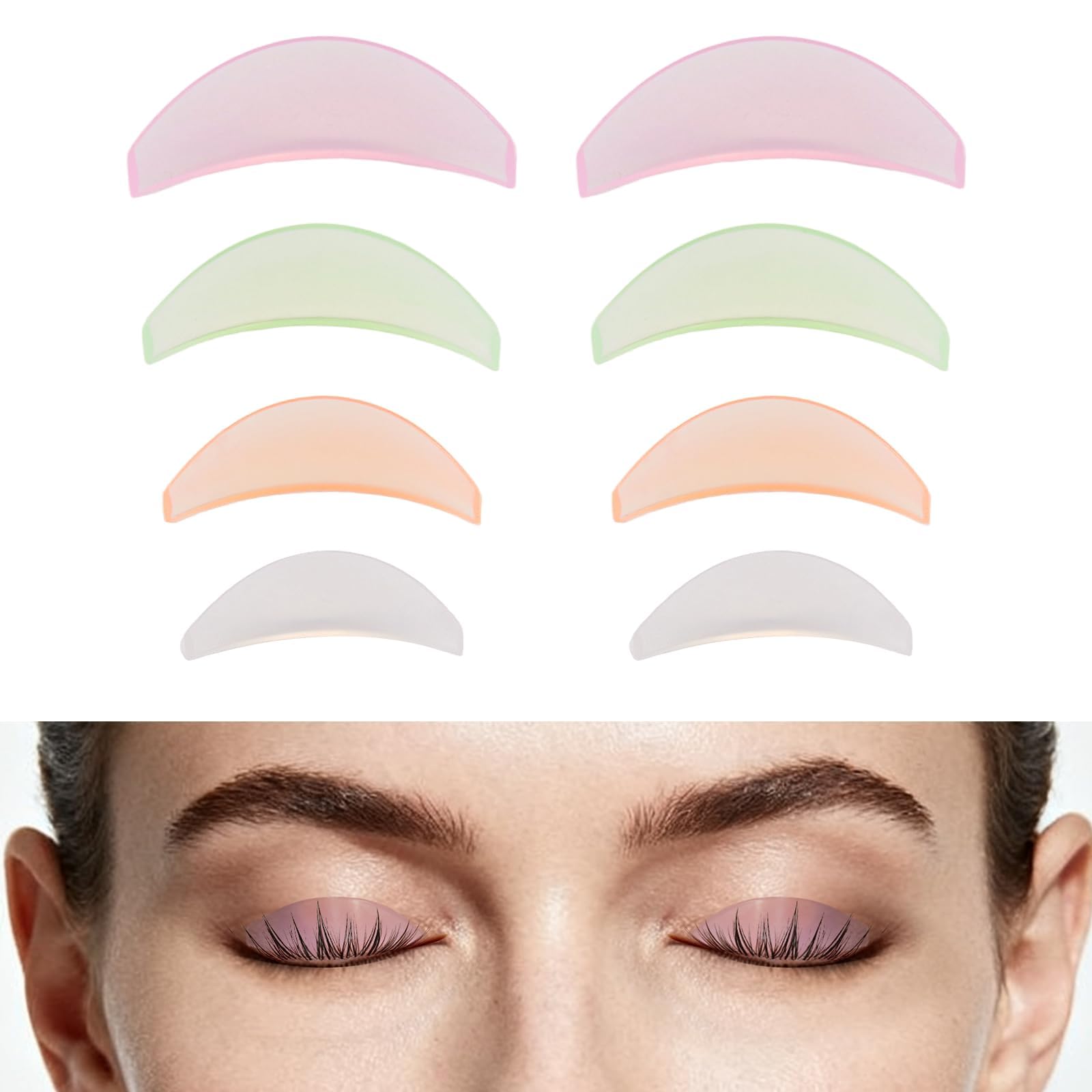 4 Pairs Lash Lift Shields Flat Silicone Pads, Eyelash Perm Rods in 4 Sizes S M L XL, Asian Flat Shields for Professional Korean Eyelash Curl, Soft Reusable Pads for Salon Use-image-9
