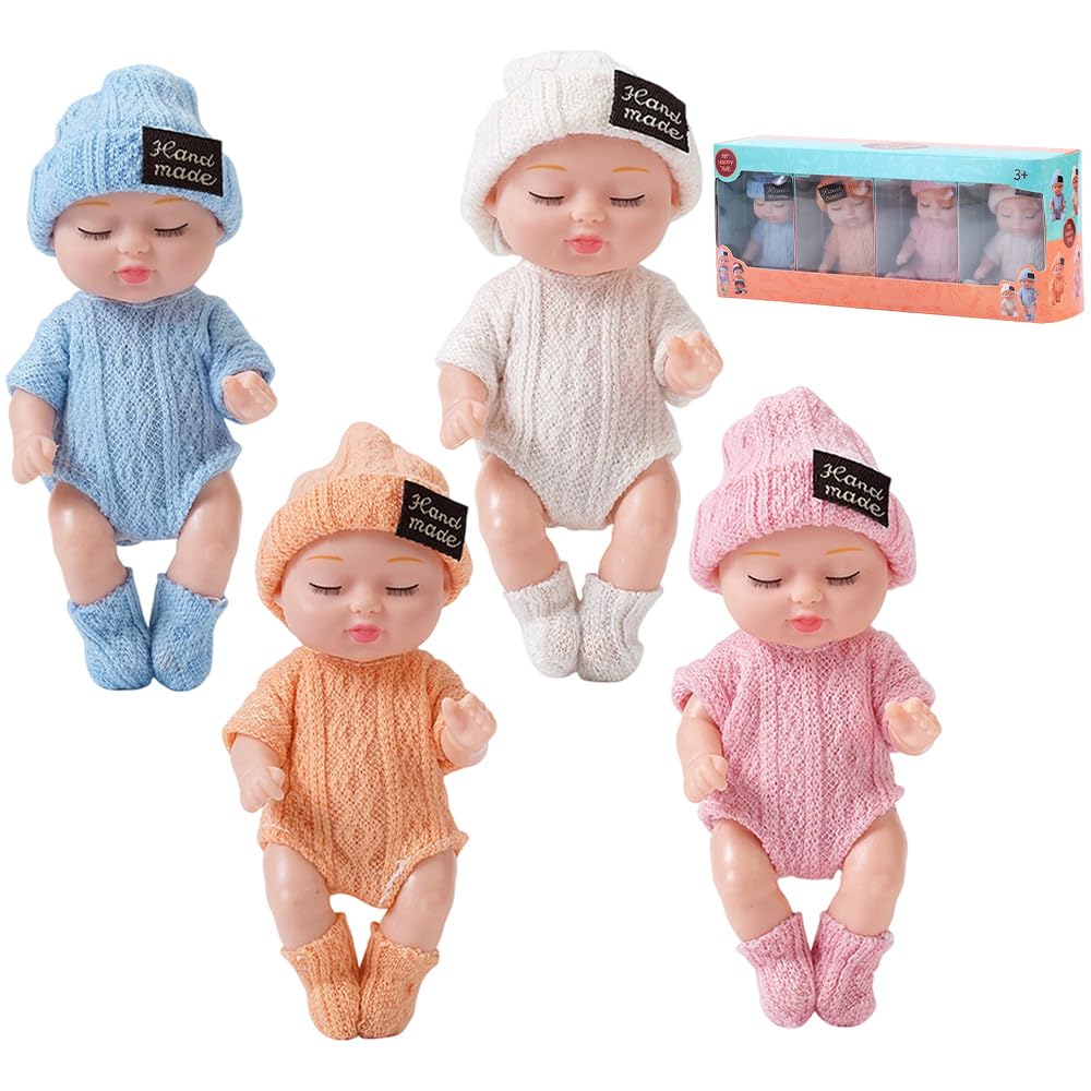 Agarte Mini Reborn Dolls, 4 PCS Sleeping Rebirth Dolls with Clothes, Miniature Reborn Doll Toys, Washable Tiny Newborn Baby Dolls, Lifelike Baby Doll for Toddlers Kids