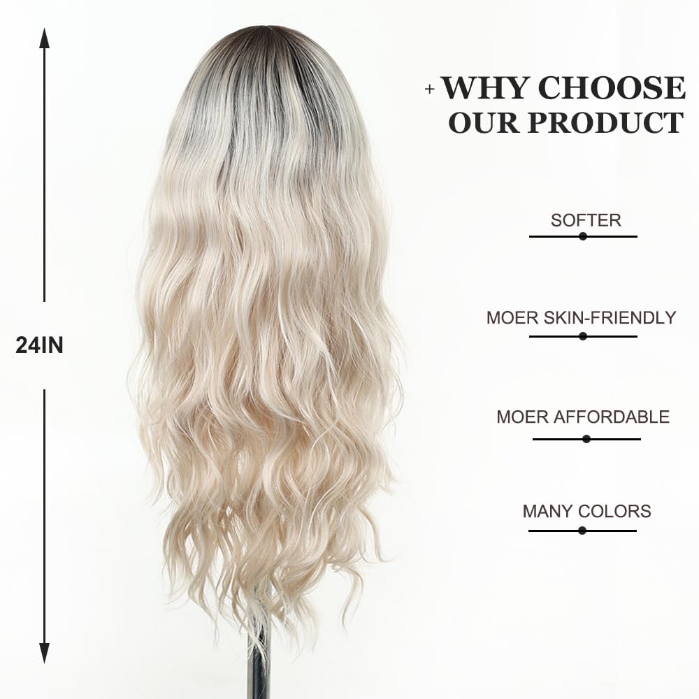 Esmee Long Wavy Platinum Blonde Wigs for Women Natural Synthetic Hair Ombre Wig for Daily & Party Use, Platinum Blonde 1242-1 - Image 4