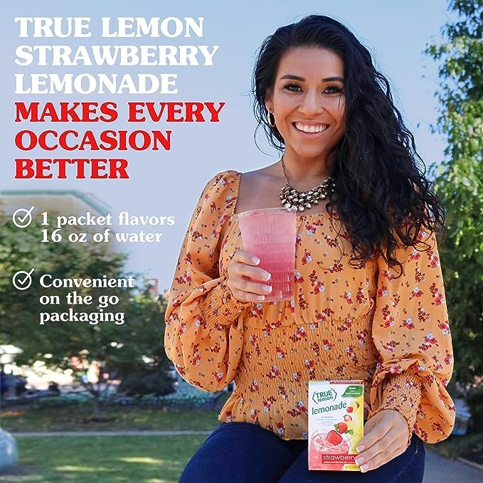 Miniatura 2 de TRUE LEMON - Mezcla de bebida de limonada de fresa, hecha de fresa real, sin conservantes, sin edulcorantes artificiales, sin gluten, paquete de 3