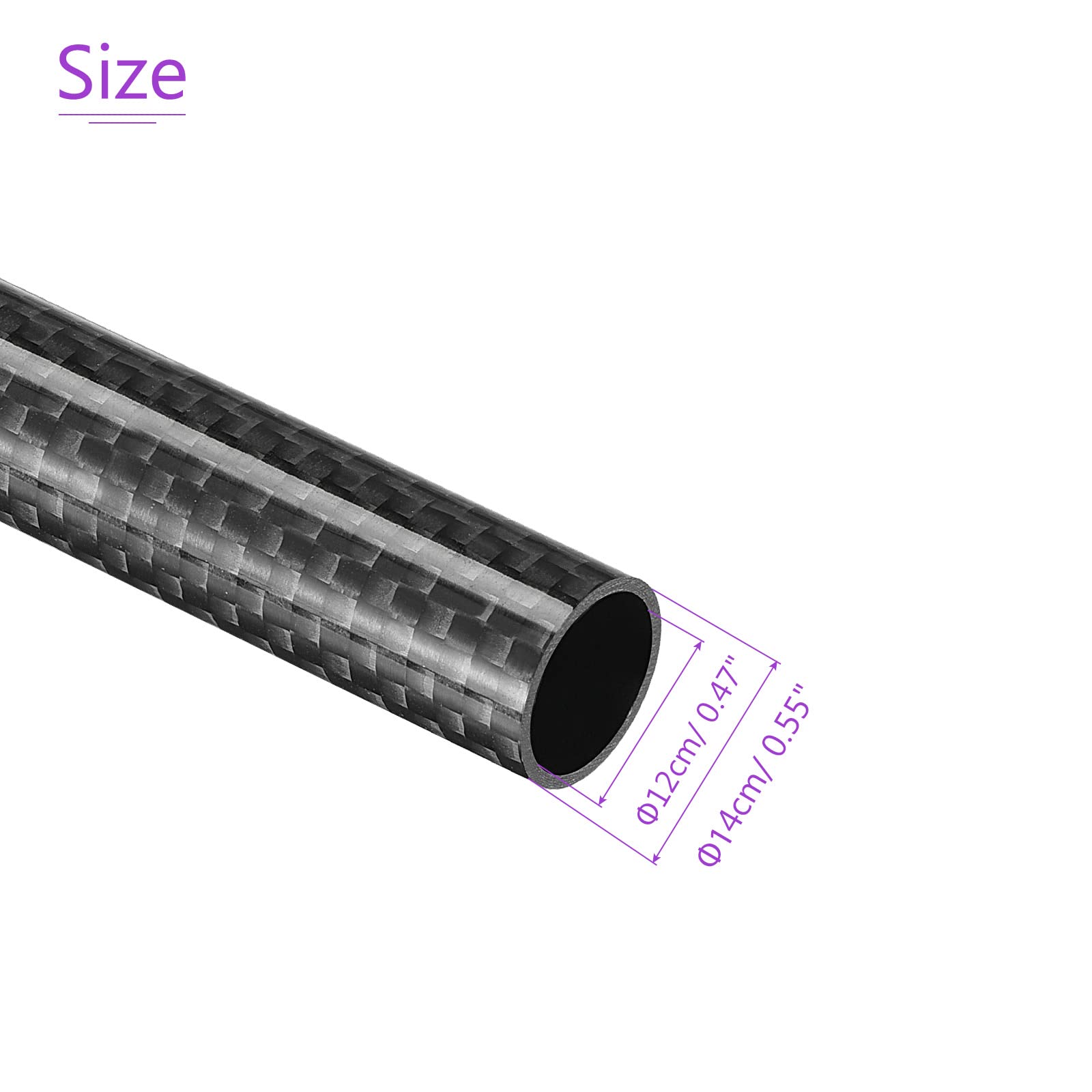 DMiotech 1 Pack 14mmx12mmx500mm Carbon Fiber Round Tubes, 3K Roll Wrapped Glossy Carbon Tube for RC Quadcopter RC Airplane - Image 3