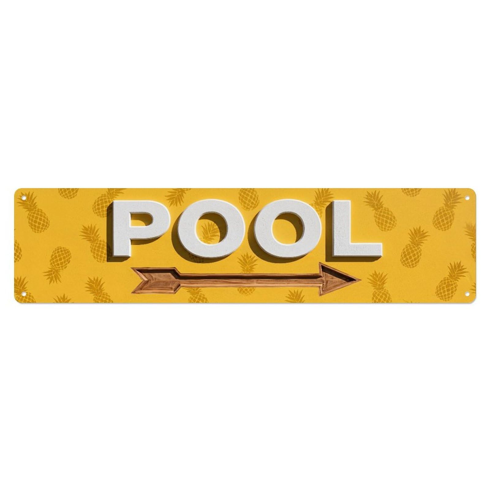 Swimming Pool Tropical Pineapple Metal Tin Skinny Sign Plaque Wall Decor for Cafe, Club Bar, Office, Home Garden Metal Poster 4x16Inch