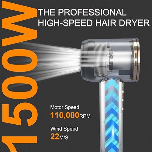 Miniatura 9 de Secador de pelo  110000 RPM de alta velocidad sin escobillas motor negativo secador de soplado iónico negativo para secado rápido, secador de pelo