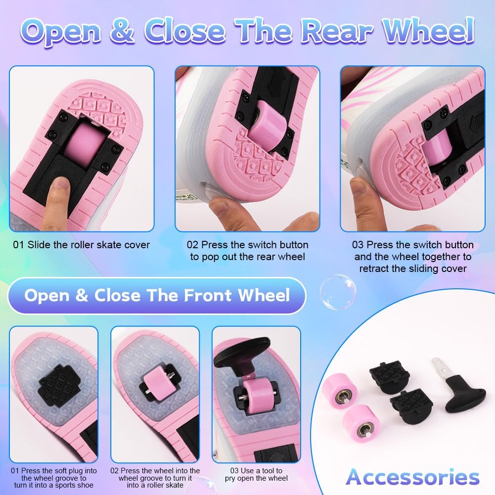 flintronic Zapatillas con Dos Ruedas para Niña, Zapatos con Dos Ruedas para Niñas, Luces LED Coloridos Parpadeante 2 en 1 Zapatos de Skate para Niña, Carga con USB Calzado de Skateboarding