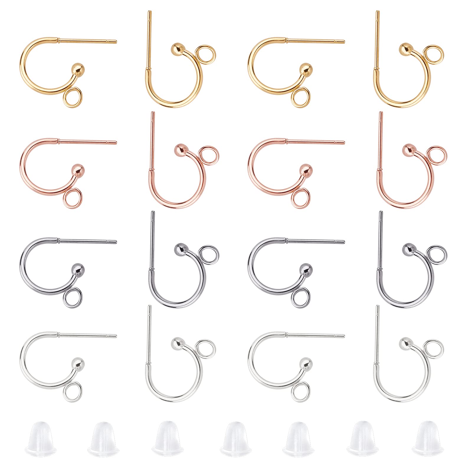 UNICRAFTALE 24pcs 3 Colors Stainless Steel Half Hoop Earrings Open Hoops Huggie Earrings Hypoallergenic Lightweight Hoop Earrings with Ear Nuts for Jewelry Making 0.7mm Pin