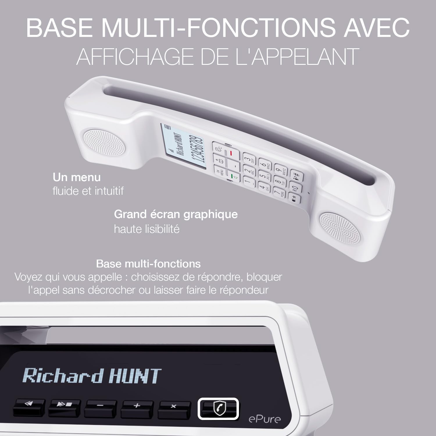 ALCATEL Epure Premium - Téléphone Fixe sans Fil DECT avec Répondeur - Design Vintage - Base D'Affichage Intelligente - Grand Écran Graphique - Mains Libres - Fonction Blocage des Appels - Blanc