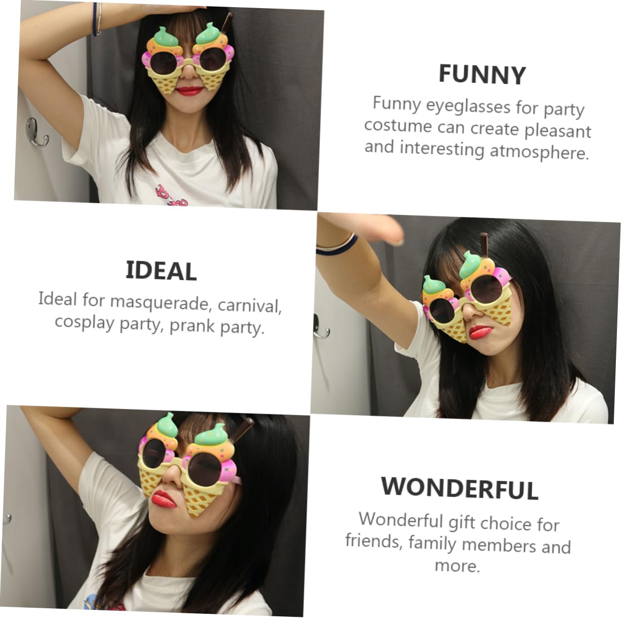 SHERCHPRY 3juegos Gafas De Sol Diseño De Helado Para y Fotografía Accesorios Divertidos Para Adultos y Niñas