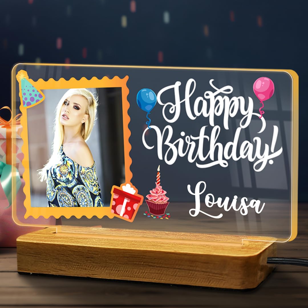 Fashionury Personalized Happy Birthday LED Night Light with Photo – Custom Gift for Him or Her – Acrylic Lamp with Name and Picture – Birthday Gift for Friends, Men, Women-image-20