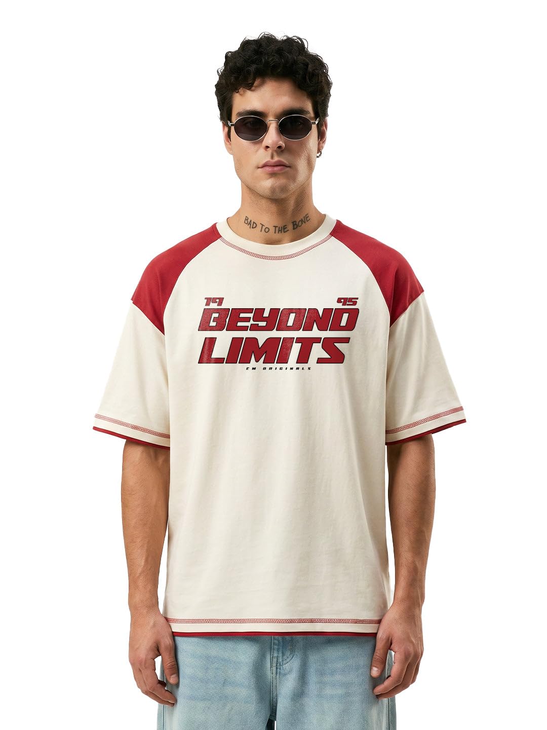 beyond limits oversized t-shirt - off white & red