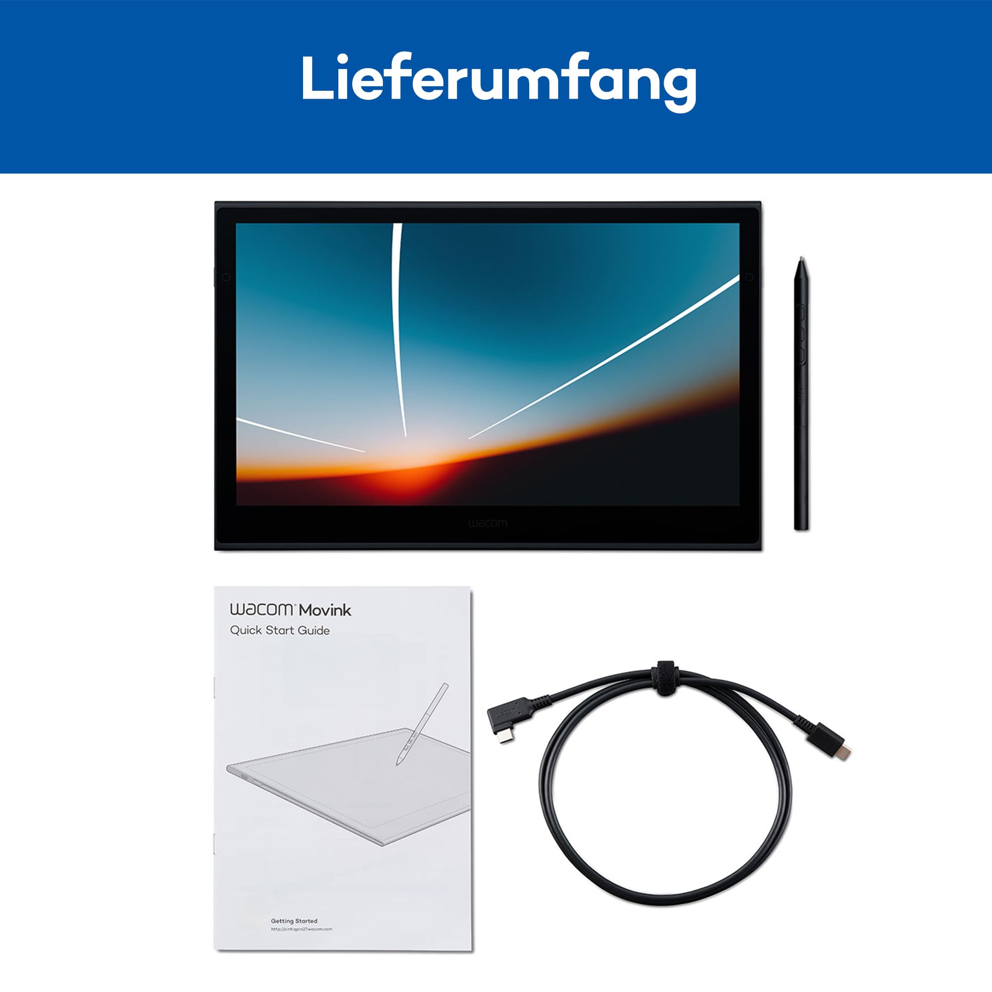 Wacom Movink 13 OLED Pen Display, ultraschlankes 4 mm Grafiktablett mit Display, Pro Pen 3 mit 8192 Druckstufen, 100 % DCI-P3 Farbraum, USB-C Ein-Kabel-Verbindung für Mac, Windows, Android & ChromeOS