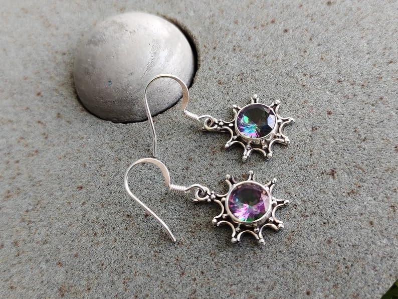Mystic Topaz Earrings, 925 Silver Earrings, Rainbow Gemstone Jewelry, Wedding Earrings, Drop Dangle Earrings, Healing Crystal, Promise Earrings, Boho & Hippie Style, Mermaid Gift, Gift For Her
