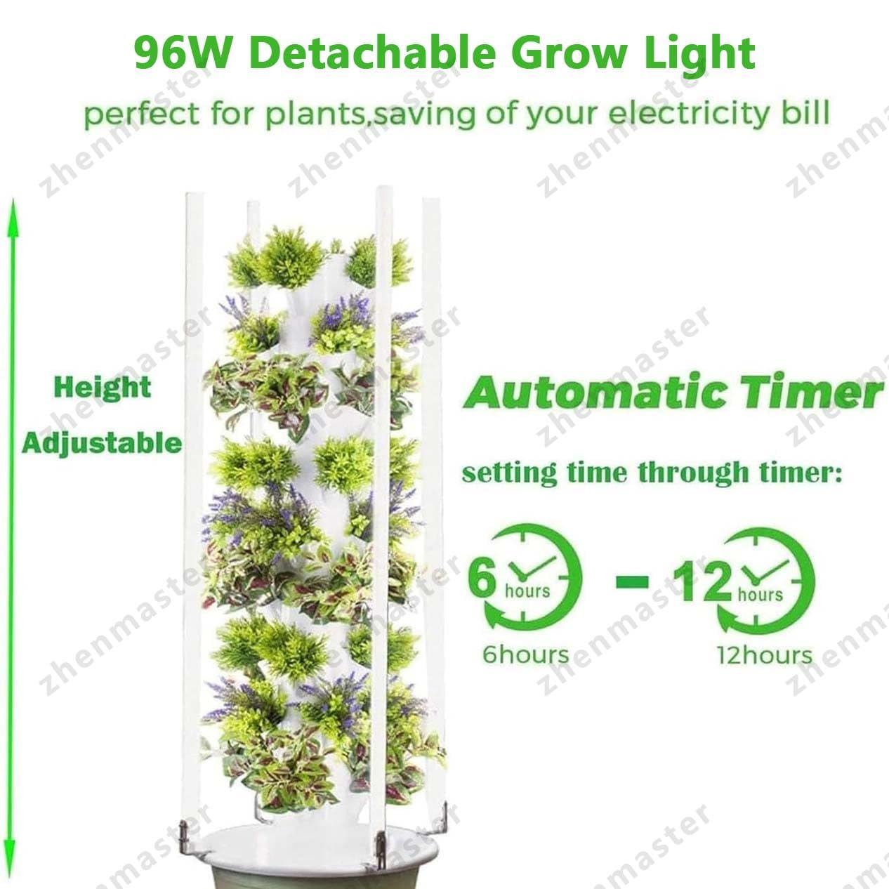 Torre hidropónica de 9 capas con luces LED de espectro completo y temporizador, kit de cultivo vertical interior autoriego ideal para hierbas aromáticas, vegetales y frutas(36Holes+LED)