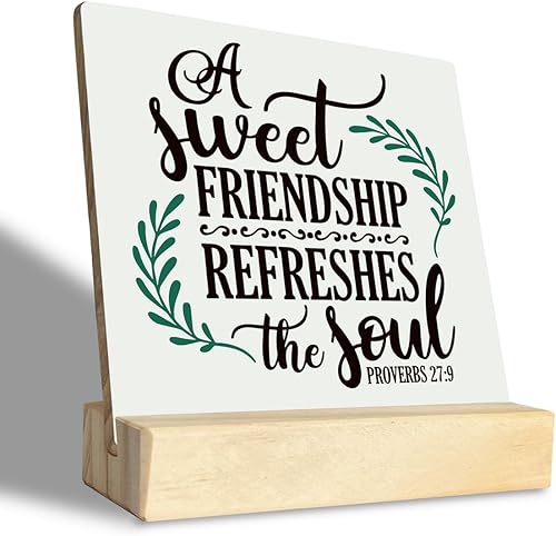 Placa cristiana, placas de regalo con soporte de madera, regalo de decoración de escritorio, regalos cristianos para mejor amigo, letrero de amistad