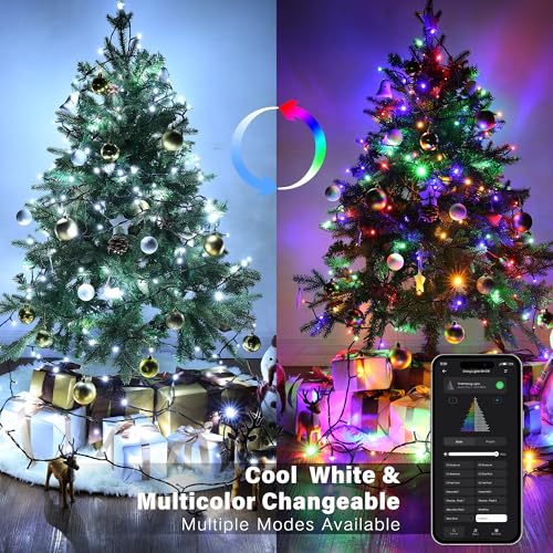 Image of Brizled Smart Christmas Lights, 66FT 200 LED Color Changing Christmas String Lights App & Voice Control, Dimmable Cool White & Multicolor Xmas Tree Lights Music Sync for Indoor Outdoor Wedding Party