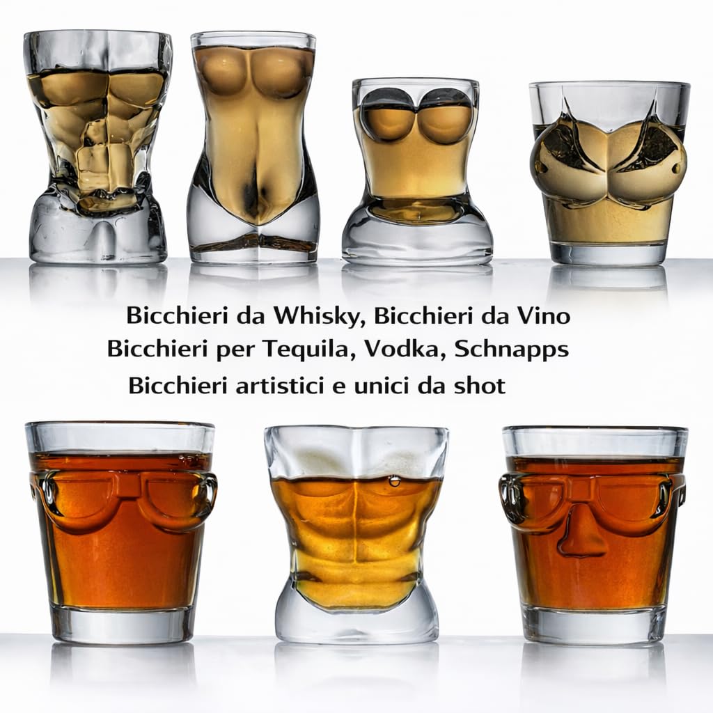 Set Di 7 Mini Bicchieri Da Liquore, Bicchieri Da Whisky, Bicchieri Da Vino, Mini Bicchieri Da Liquore In Stile "Human Art" Adatti Per Tequila, Vodka E Superalcolici, Perfetti Per Feste, Bar E Festival