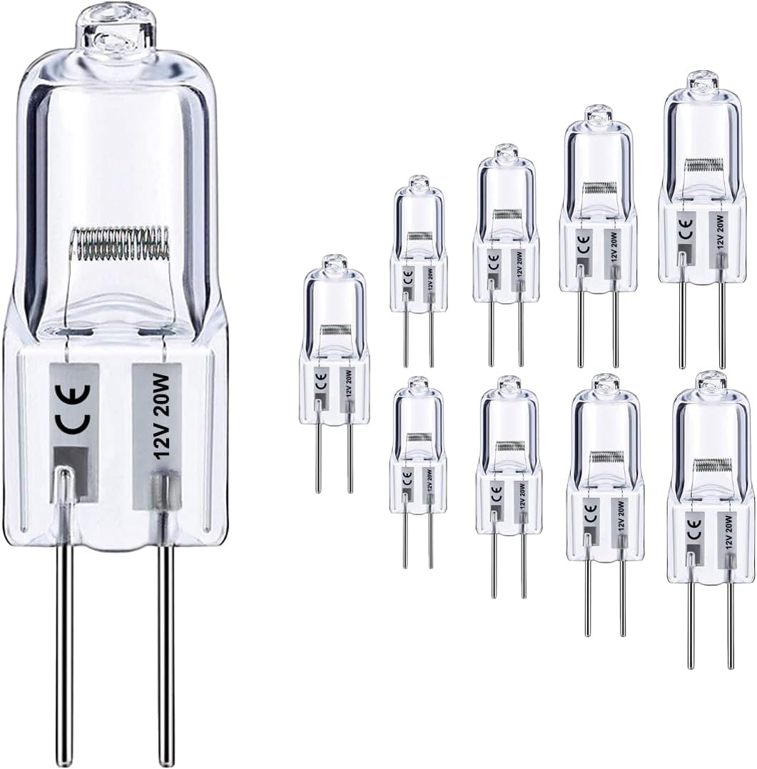 Vinaco G4 Light Bulb, G4 Halogen Bulbs 20W, 10PCS G4 Bulb 12V AC/DC Dimmable, G4 Bi-Pin Base 2800K Warm White with Long Lasting Lifetime, High Brightness 300LM T3 JC Type for Cabinet Lights
