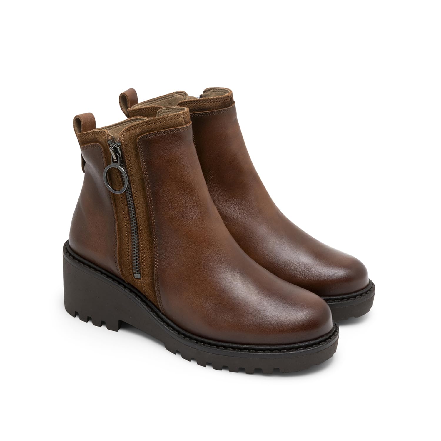 Porronet Botines De Piel Con Cuña Y Cremallera Moka Elsa