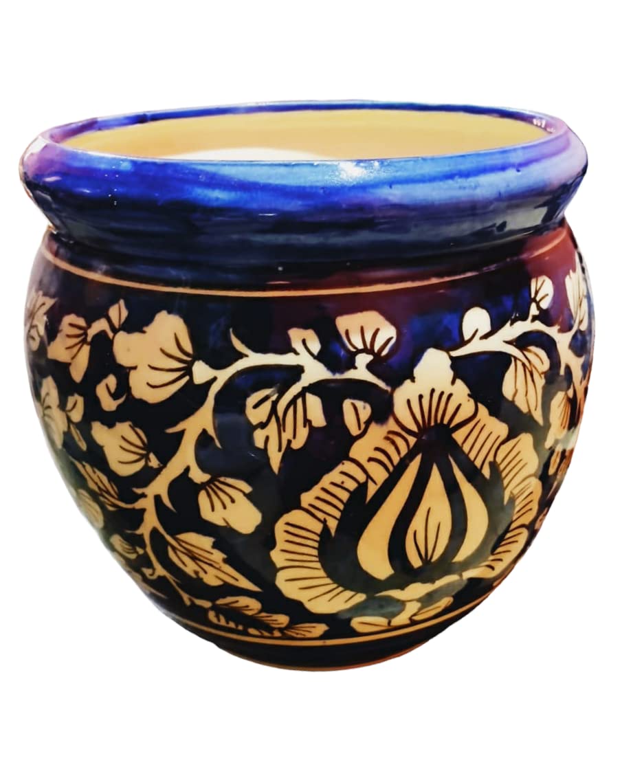 D Square Phulkari Ceramic Pot | Khurja Blue Pottery (Blue, 20 cm)-image-42