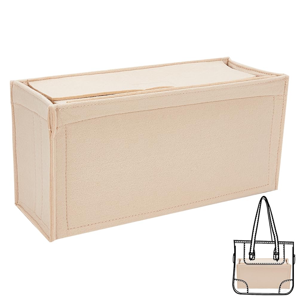 idoruanTLCFN Felt Bag Organizer for Tote, Felt Bag in Bag Removal Inner Bag Large Capacity Storage Bag for L Onthego MM 35 & D Small Book Tote Cosmetic Bag, 11.8x 4.3x 5.9 Inch, Khaki