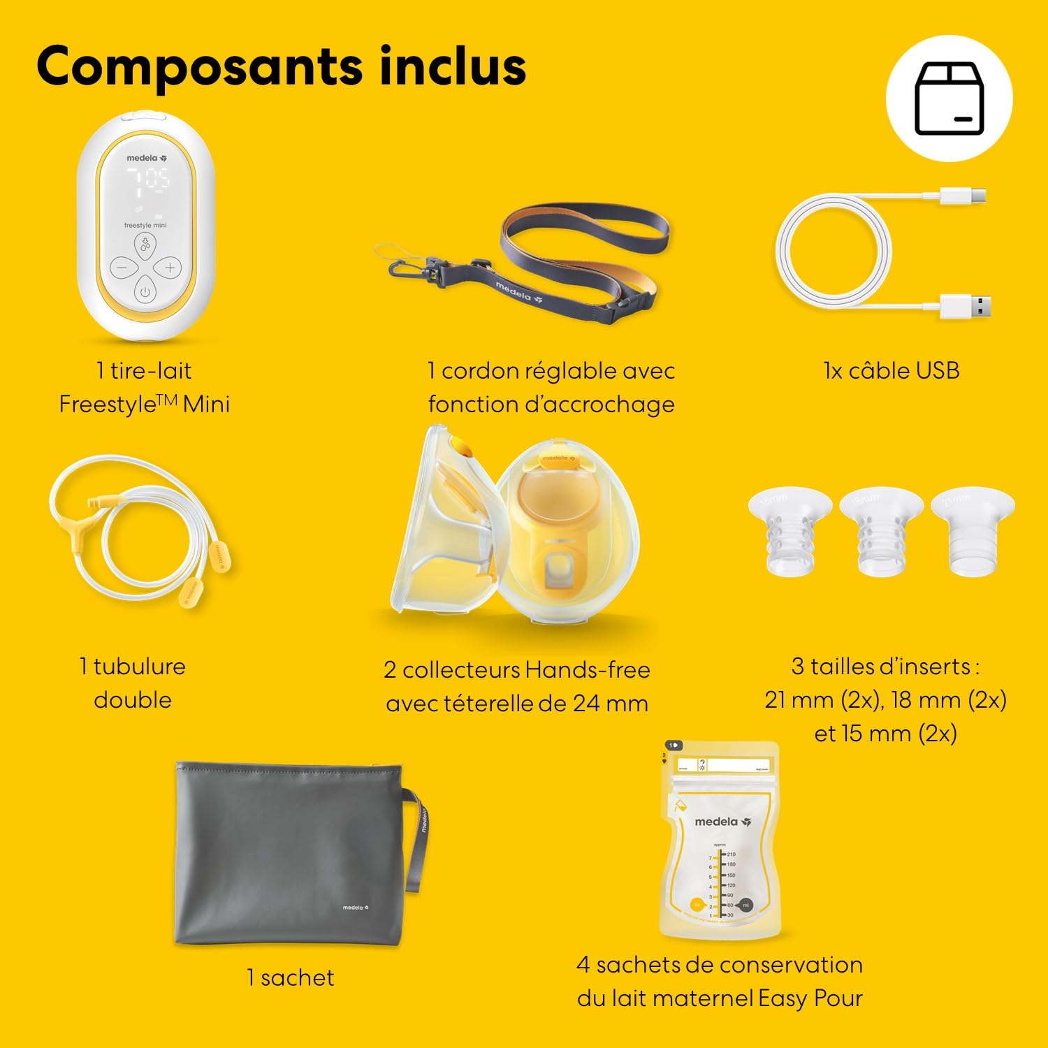 Medela Tire-lait double électrique Freestyle Mini Hands-Free avec collecteurs mains libres et batterie rechargeable