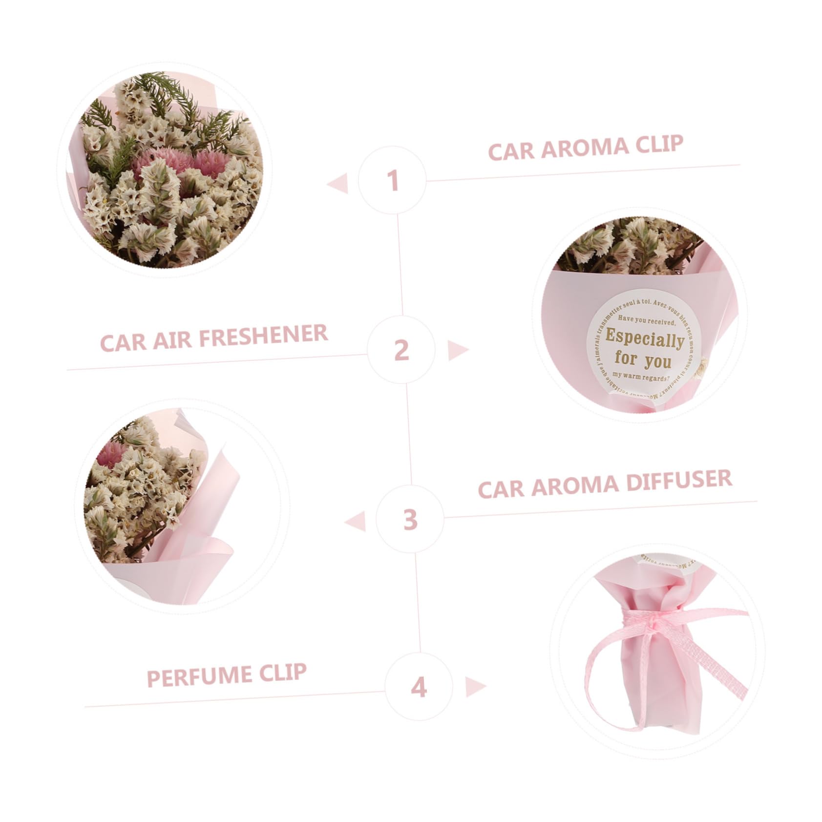 ULTECHNOVO 4pezzi Clip Per Auto Con Fiori Secchi Diffusore Per Aria Condizionata Decorazione Interna e Profumo Fresco Per Ogni Viaggio