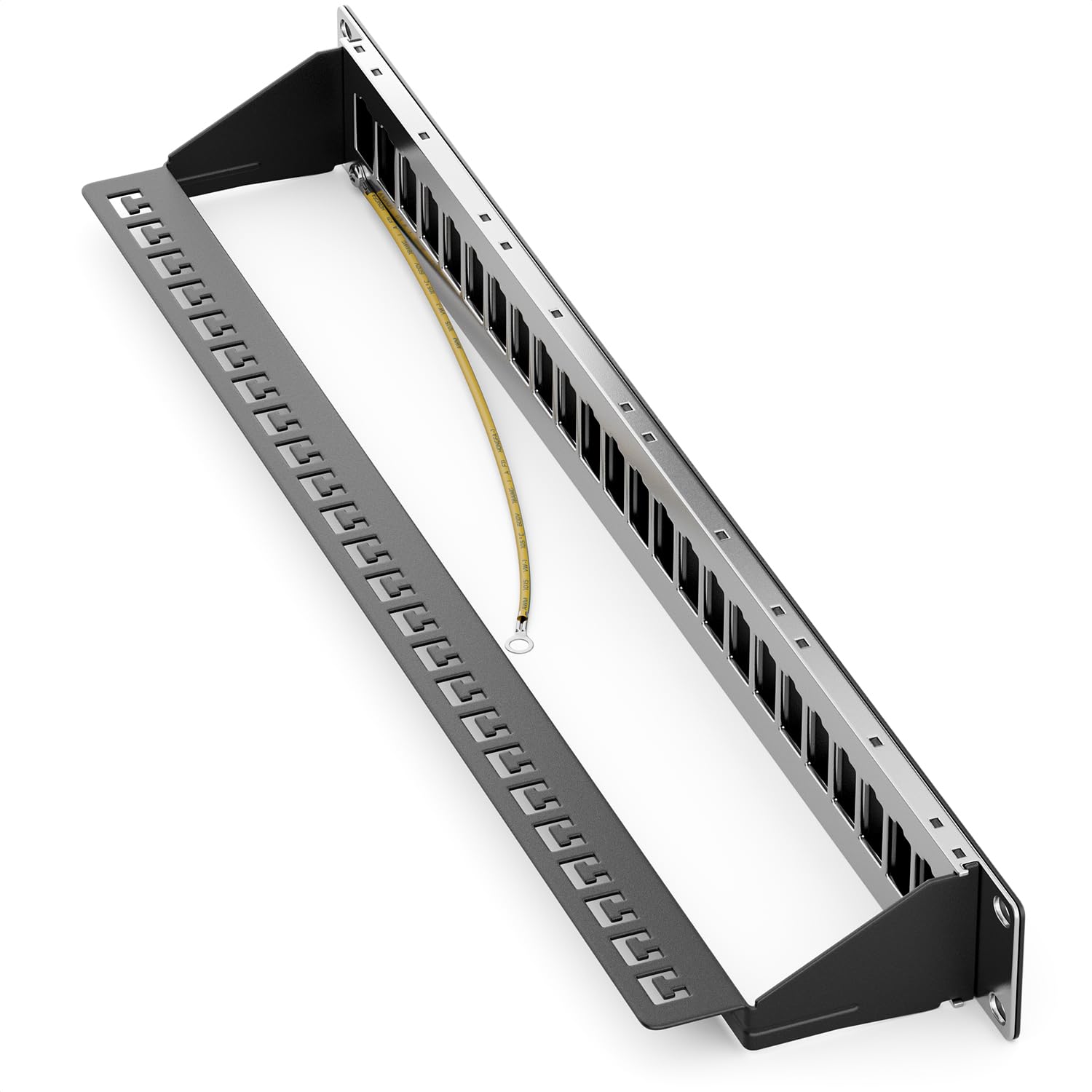 deleyCON 16 Port CAT 7 Patchpanel Pole Modularne 1 HE + 16x Złącze RJ45 (Gniazdo na Gniazdo) Moduł Keystone CAT 7-19" Zoll Montaż w Szafie Serwerowej Kompatybilne z CAT6 CAT7 CAT8 Patchkabel Czarny