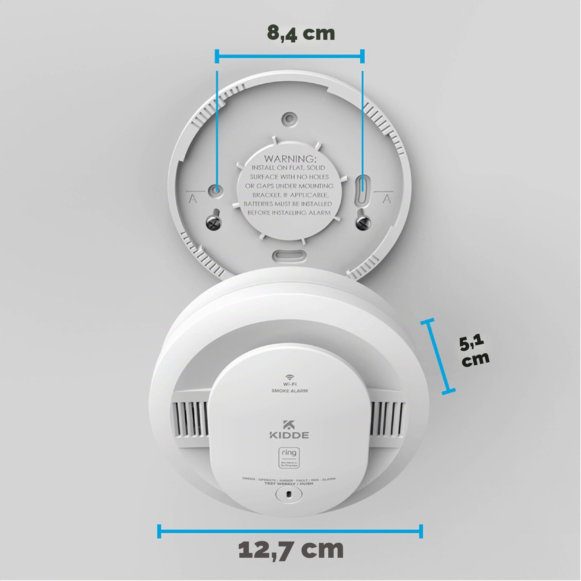 Kidde Détecteur de fumée Intelligent, Application Ring activée pour Les Notifications en Temps réel, interconnectivité sans Fil, alimenté par Pile AA