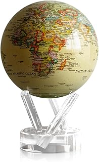 MOVA Globe – Political Map Yellow 4.5” | Vintage-Style Rotating Globe Powered by Light | No Batteries or Cords | Antique World Map for Home or Office Decor