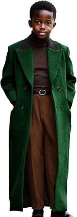 VENNYNG Boys Full Length Trench Coat Notched Lapel Long Jacket Double Breasted Classic Winter Overcoat