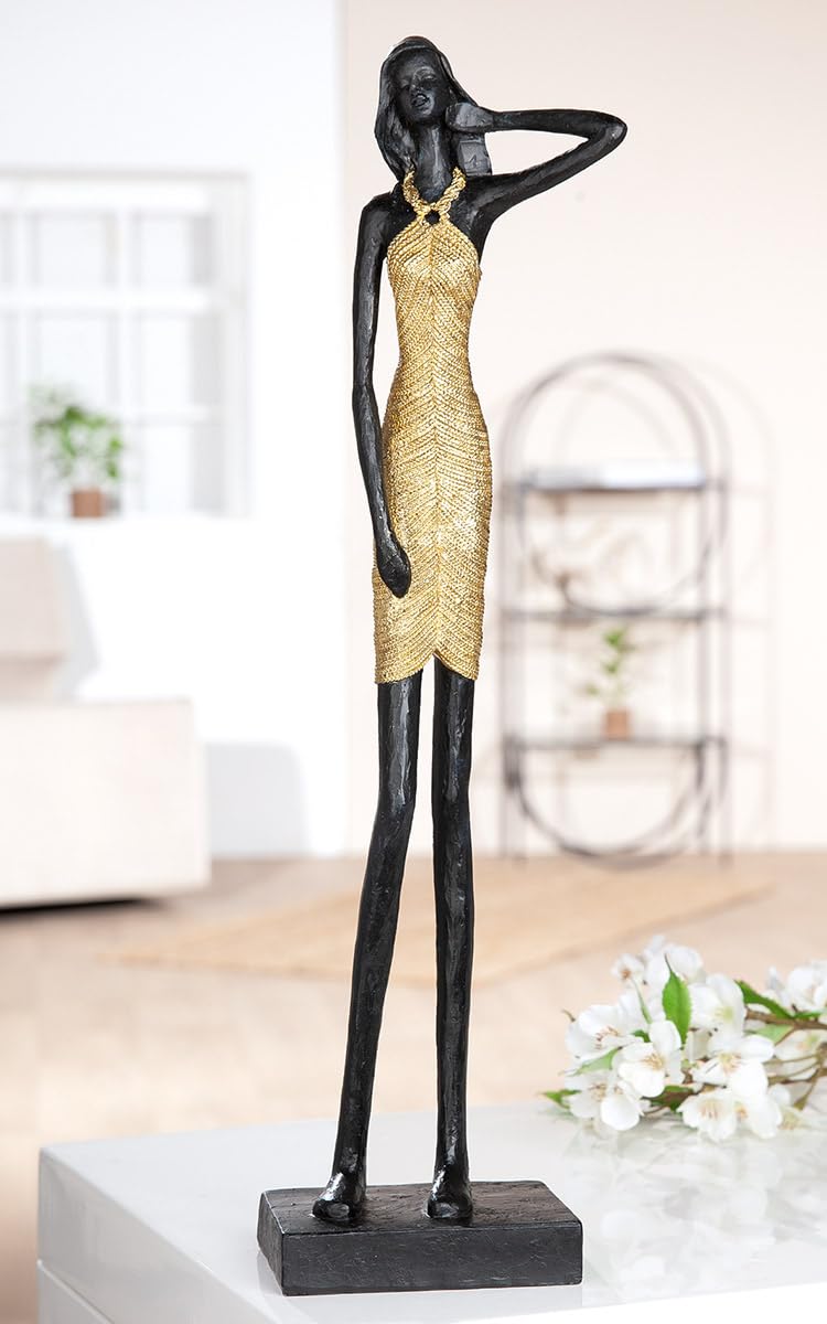 GILDE Dorada Figurine Resin Gold/Black Woman Motif H 45 cm W 12 cm D 8.5 cm Decorative Sculpture Home Accessory Gift Idea