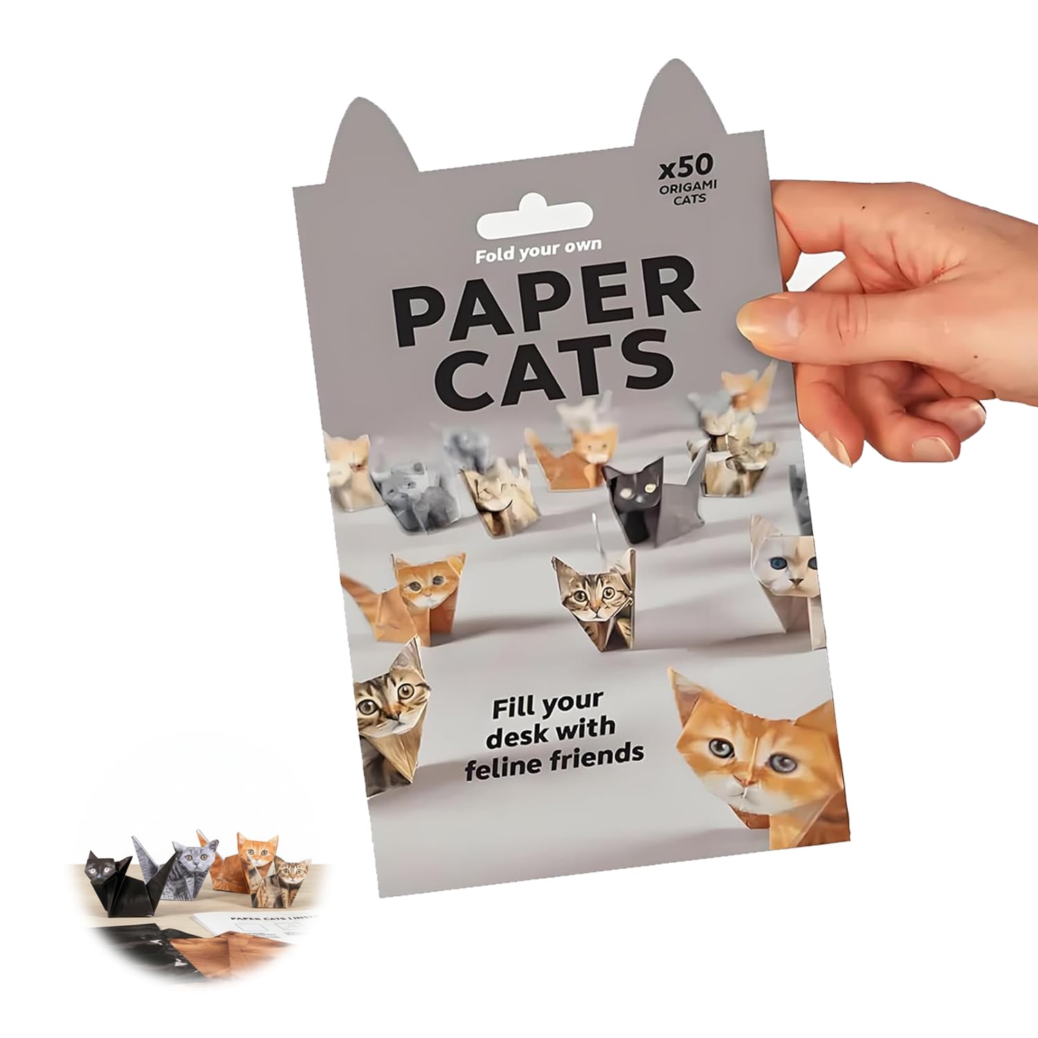 Solbrezeni Grey 50 Sheets Paper Cat Origami, Diy 3D Paper Cats, Papers Cats Origamis Kit, Cat Origami Kit, Cute Pet Figures For Activity Adults And Kids, Desk Decoration And Gift For Animal Lovers