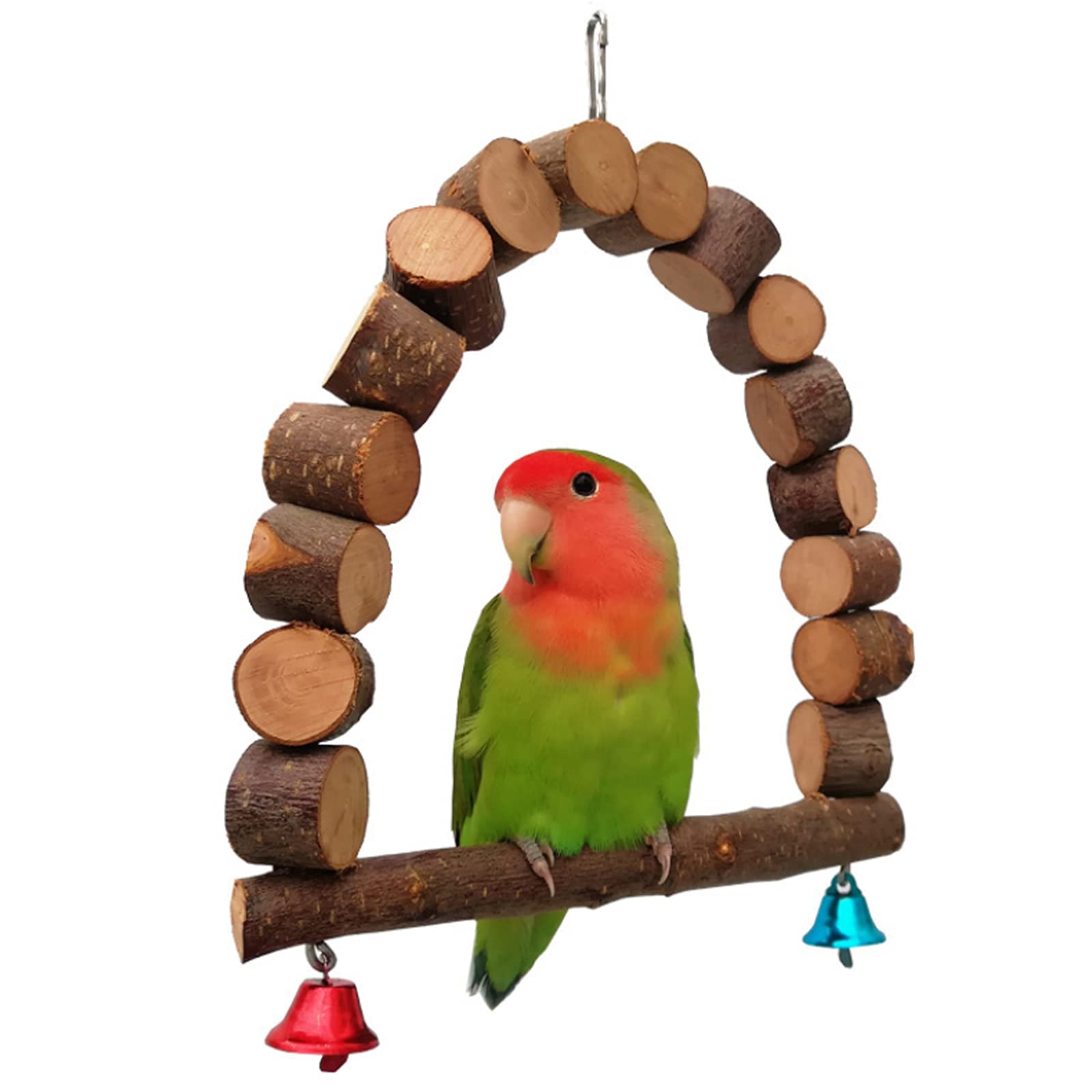 HJGKKA Columpios de Pájaros de Madera, Pájaros Juguetes con Campanas, Pájaros Juguetes para Masticar Loros, Juguetes de Columpio para Loros de Aves, Periquitos, Pinzones