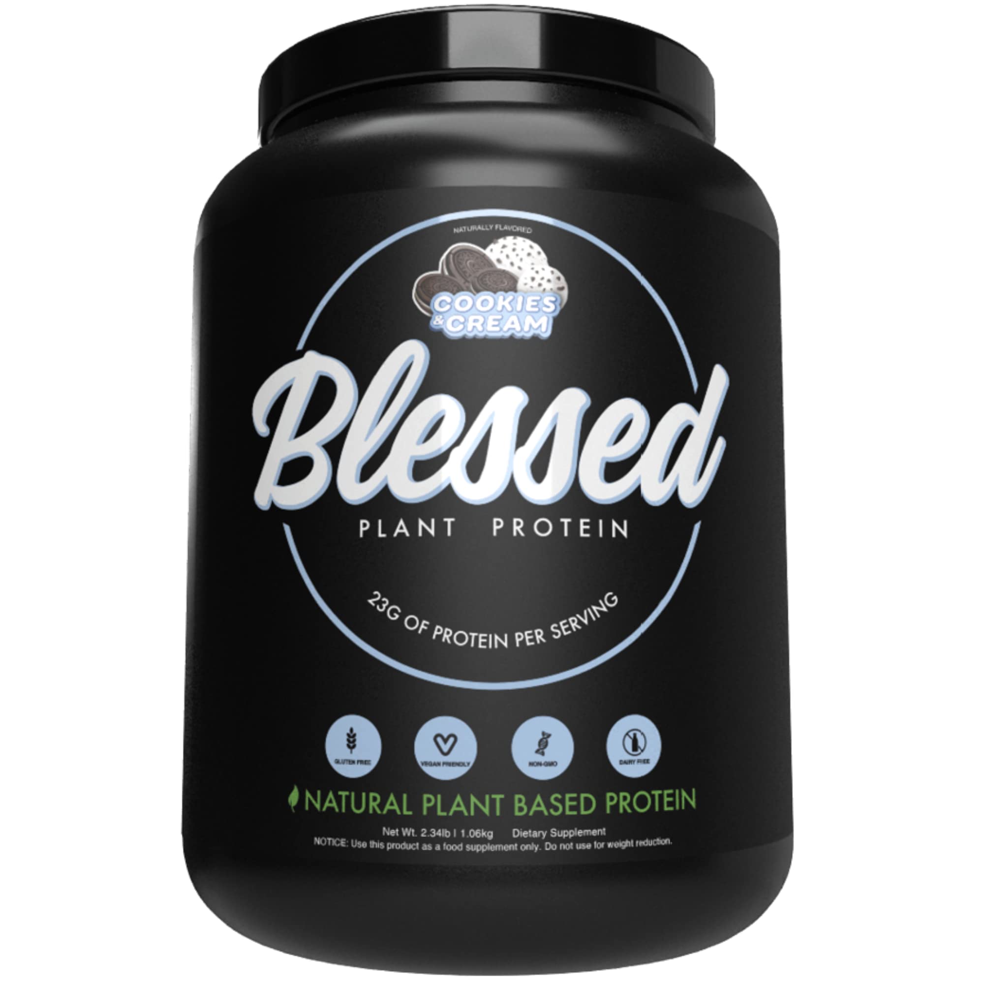 BLESSEDVegan Protein Powder - Plant Based Protein Powder Meal Replacement Protein Shake, 23g of Pea Protein Powder, Dairy Free, Gluten Free, Soy Free, No Sugar Added, 30 Servings (Cookies & Cream)