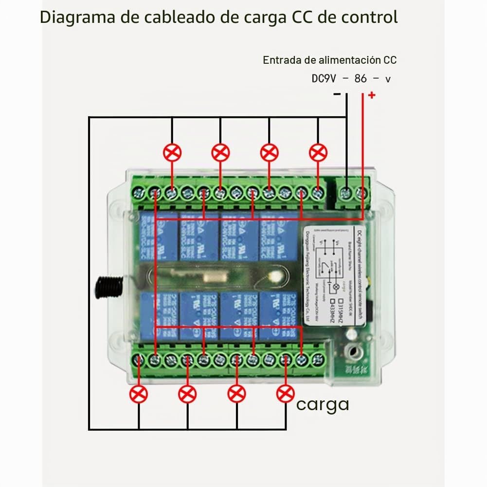 Interruptor de control remoto inalámbrico de 8 canales 12V/24V/36V 433MHz Cont remoto inalámbrico interruptor de control remoto de motor DC9V-72V
