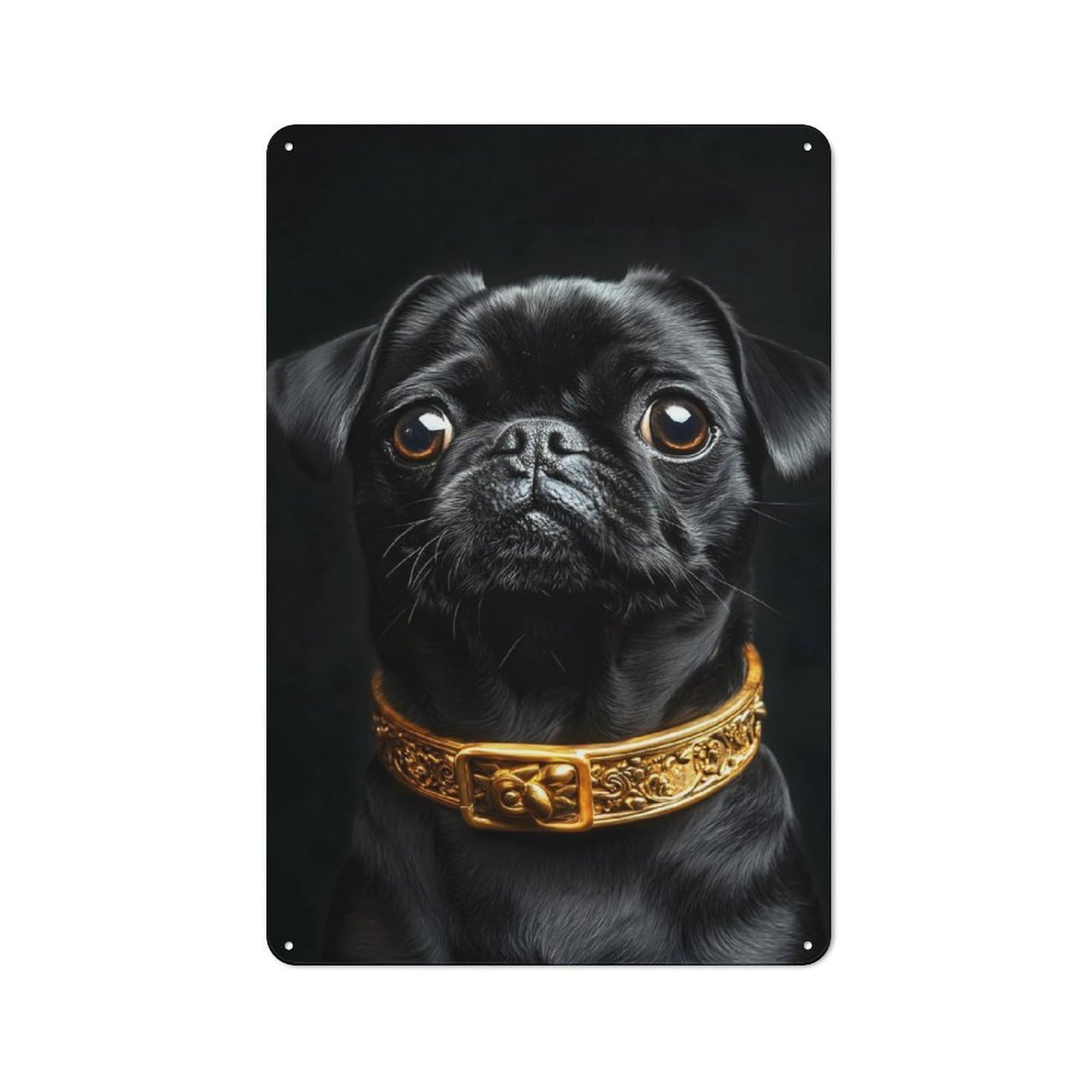 Junmoney Black & Gold Pug Retro-Style Metal Sign 30X20cm For Studio Or Craft Room, Gift For Studio Decor Lovers During The Christmas Season