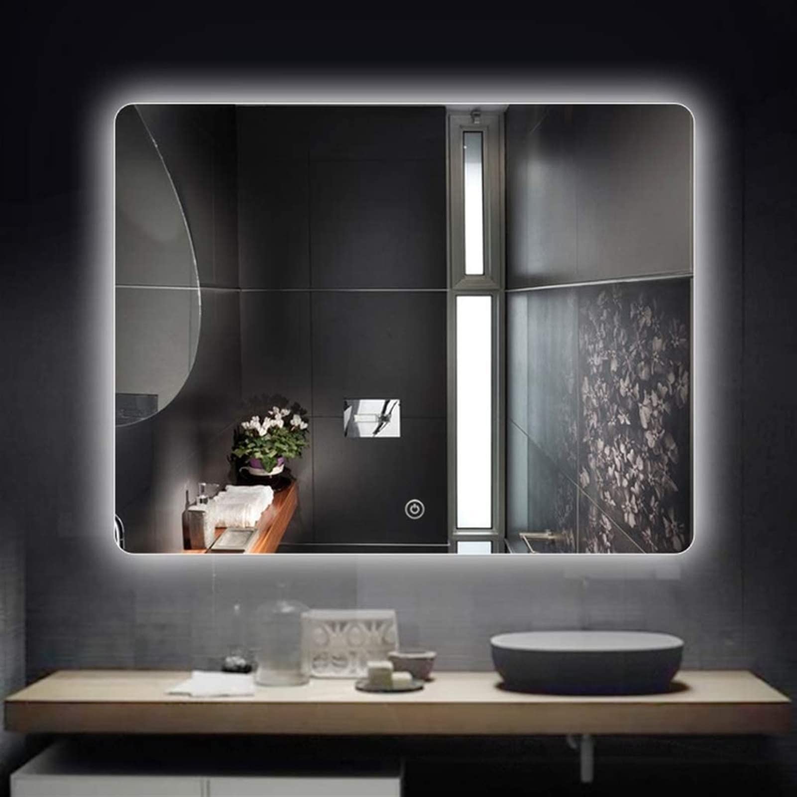 Espejo de baño, espejo retroiluminado con LED inteligente, espejo de baño de pared, espejo de tocador, espejo ligero, anti-niebla con luz, control de pantalla táctil, interruptor de Bluetooth multifun